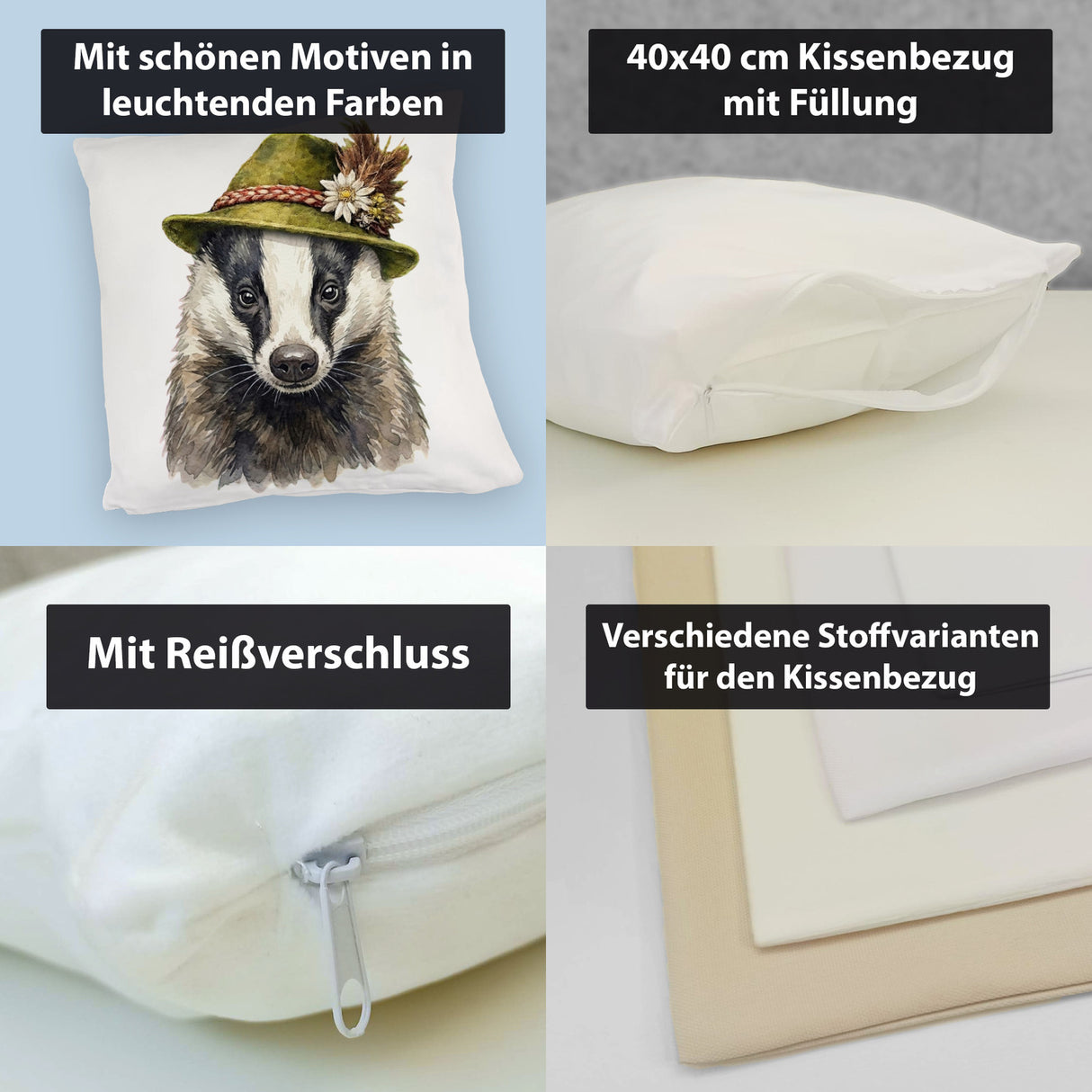Dachs mit alpenländischem Trachtenhut Kissen