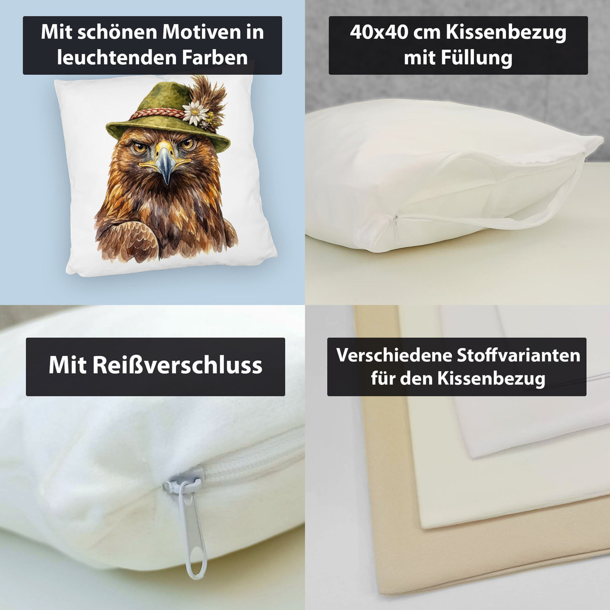 Steinadler mit alpenländischem Trachtenhut Kissen