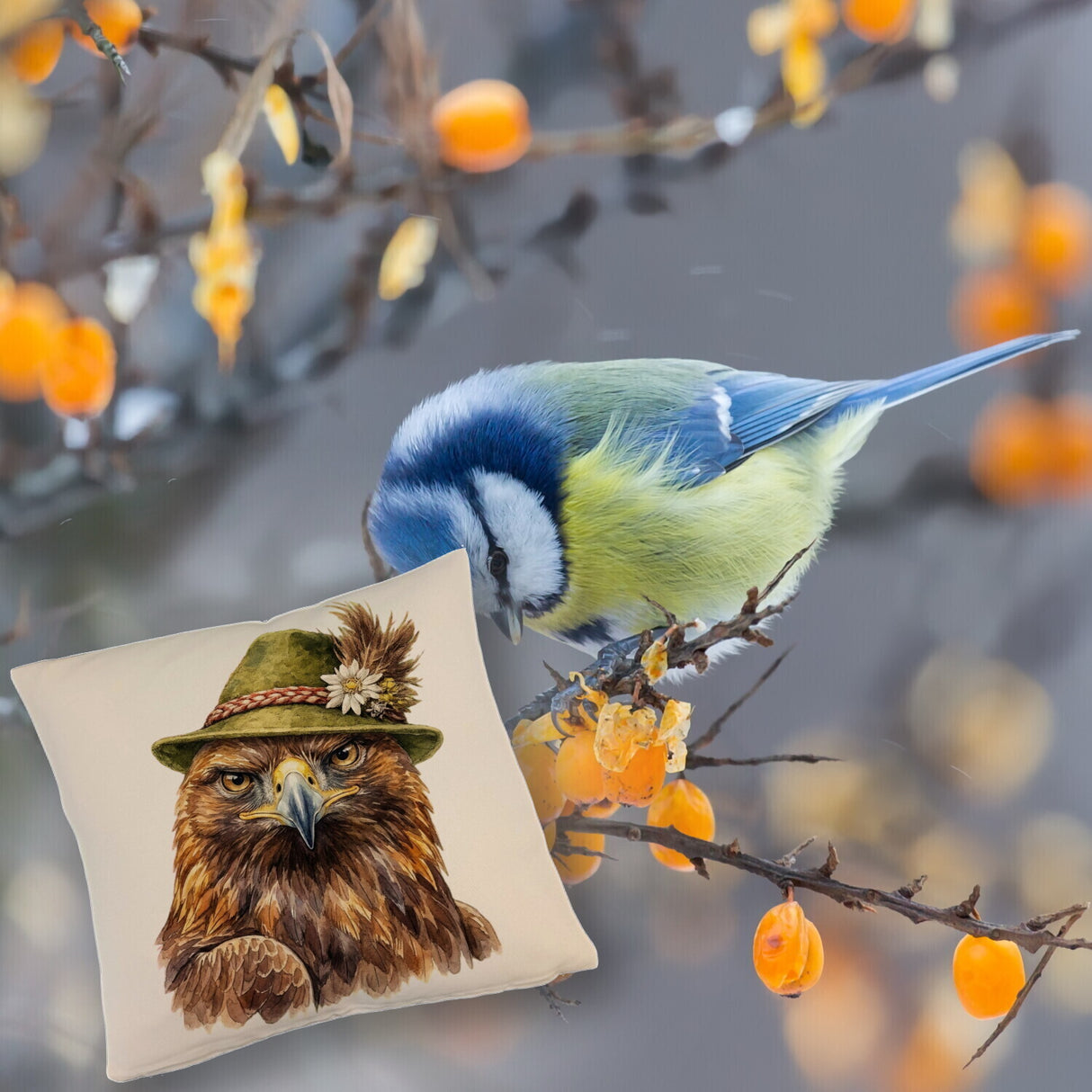 Steinadler mit alpenländischem Trachtenhut Kissen