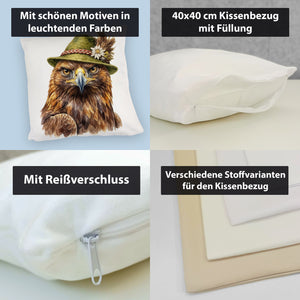 Steinadler mit alpenländischem Trachtenhut Kissen