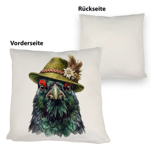 Auerhuhn mit alpenländischem Trachtenhut Kissen