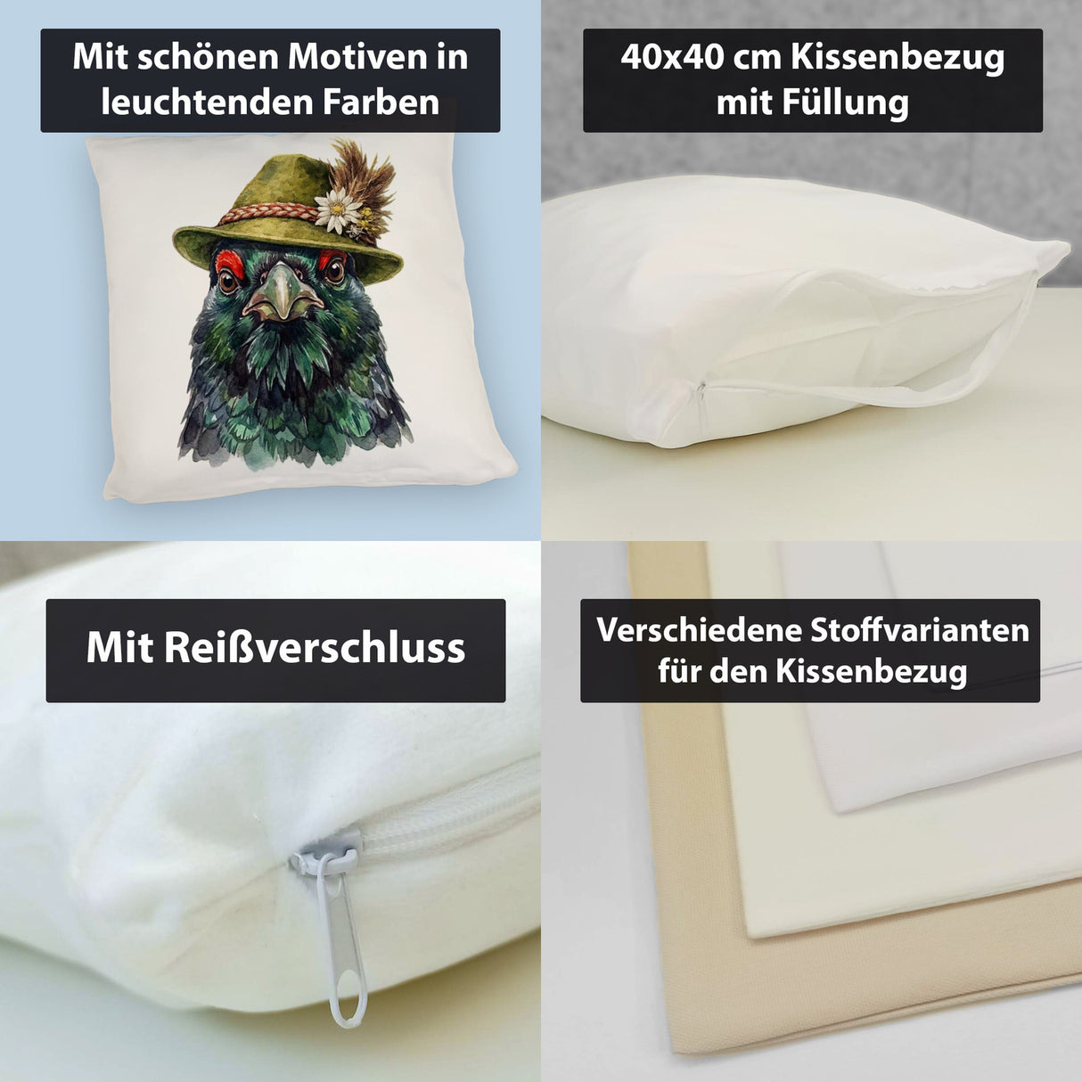 Auerhuhn mit alpenländischem Trachtenhut Kissen