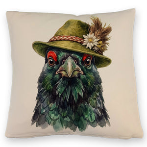 Auerhuhn mit alpenländischem Trachtenhut Kissen