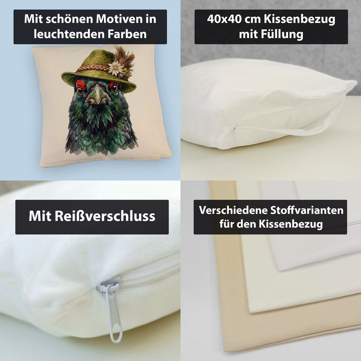 Auerhuhn mit alpenländischem Trachtenhut Kissen