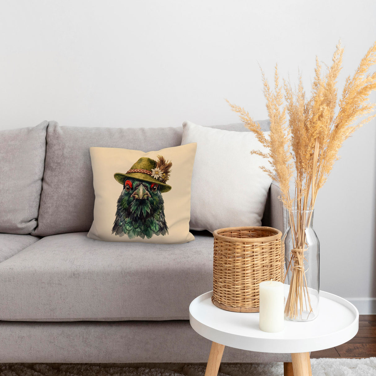 Auerhuhn mit alpenländischem Trachtenhut Kissen