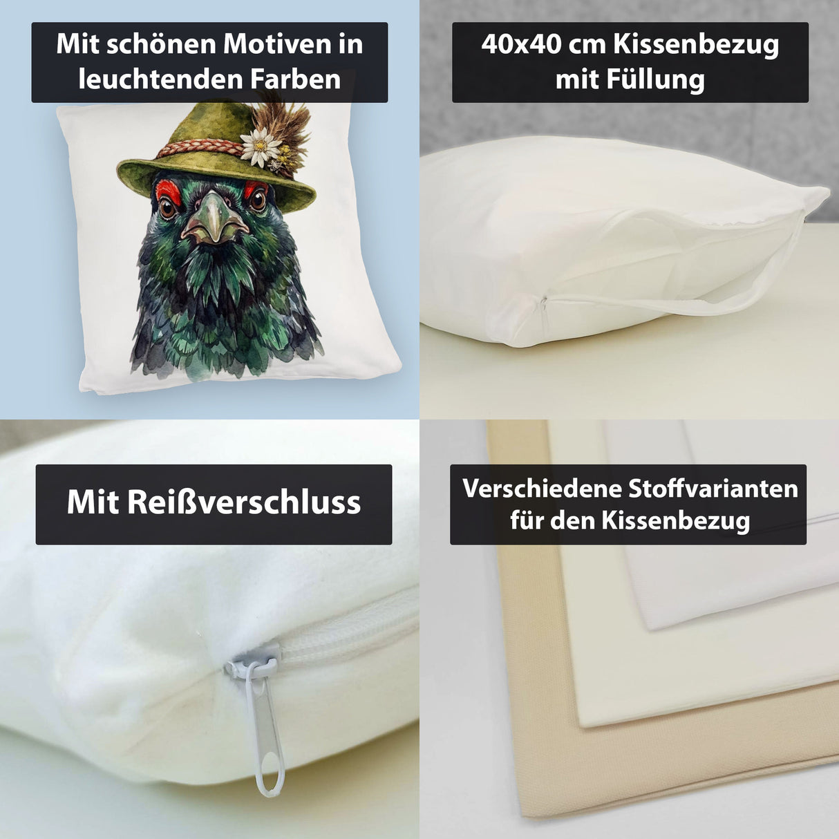 Auerhuhn mit alpenländischem Trachtenhut Kissen