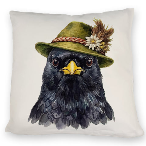 Alpendohle mit alpenländischem Trachtenhut Kissen