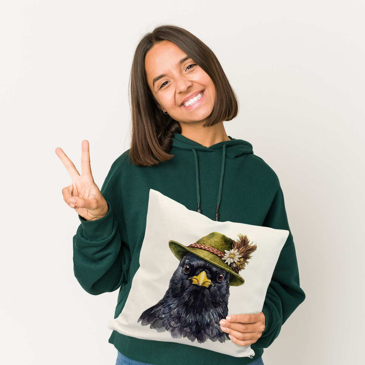 Alpendohle mit alpenländischem Trachtenhut Kissen