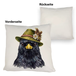 Alpendohle mit alpenländischem Trachtenhut Kissen