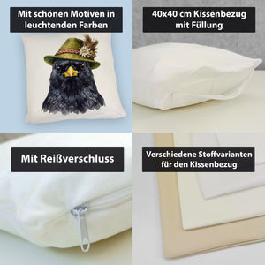 Alpendohle mit alpenländischem Trachtenhut Kissen