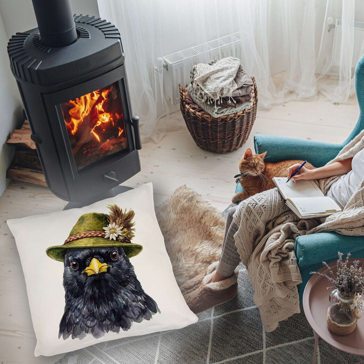 Alpendohle mit alpenländischem Trachtenhut Kissen