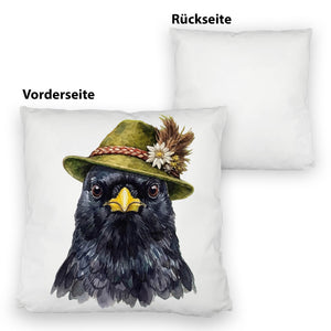 Alpendohle mit alpenländischem Trachtenhut Kissen