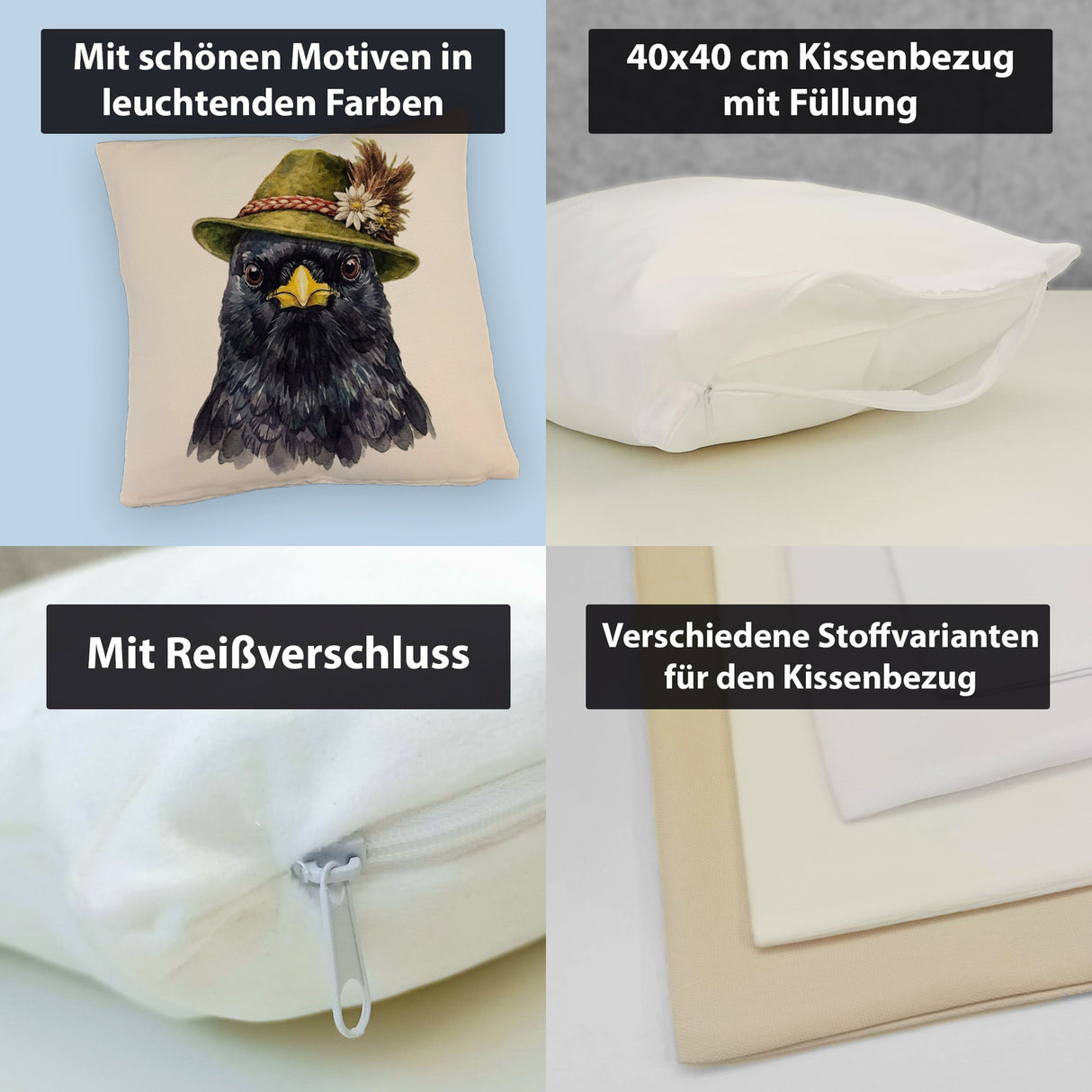 Alpendohle mit alpenländischem Trachtenhut Kissen