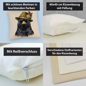 Alpendohle mit alpenländischem Trachtenhut Kissen