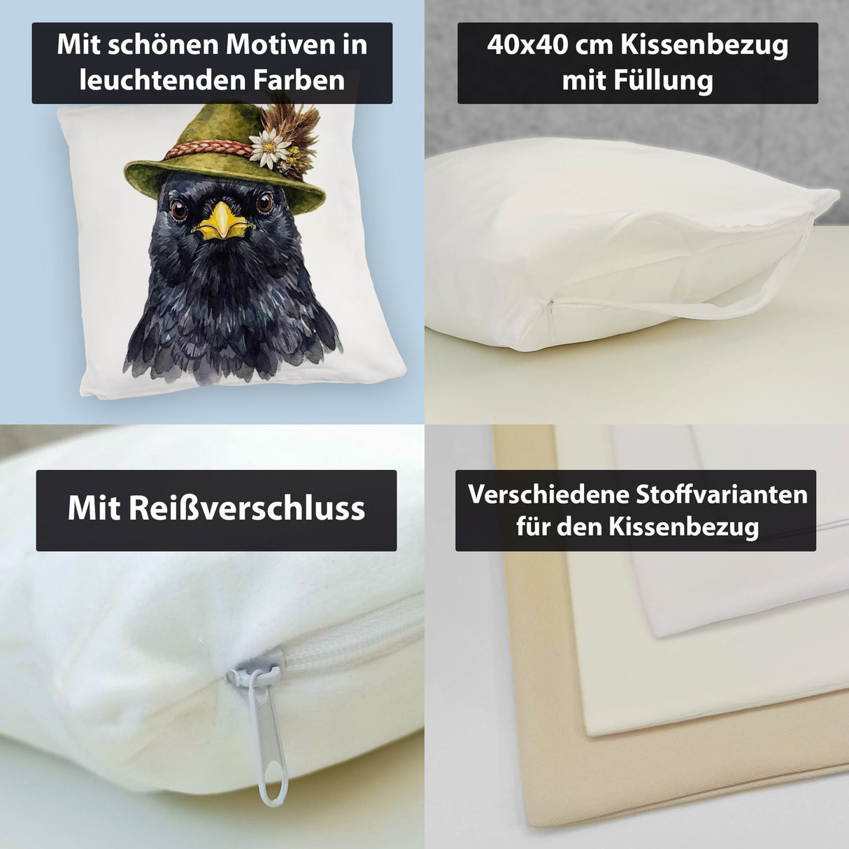 Alpendohle mit alpenländischem Trachtenhut Kissen