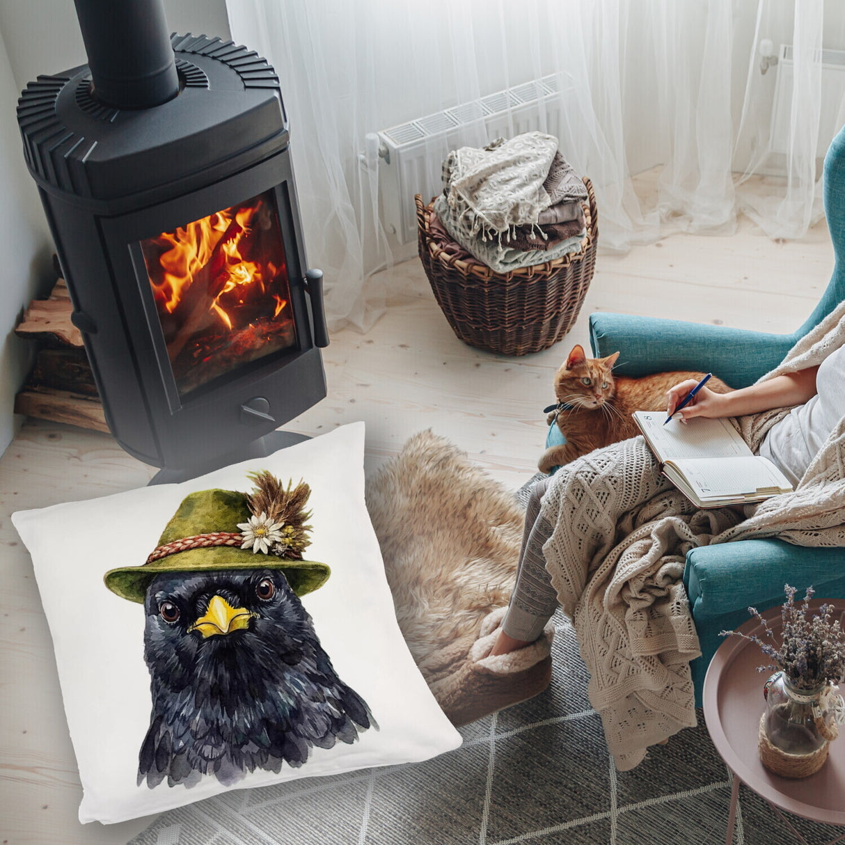 Alpendohle mit alpenländischem Trachtenhut Kissen