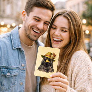 Alpendohle mit alpenländischem Trachtenhut Postkarte aus Holz