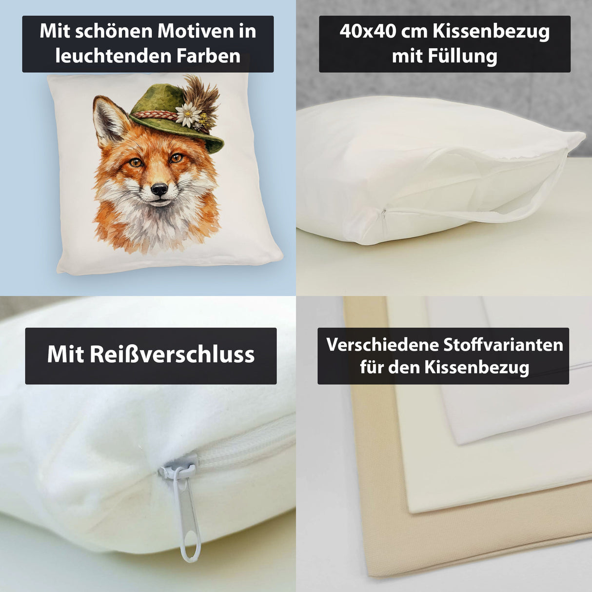 Fuchs mit alpenländischem Trachtenhut Kissen