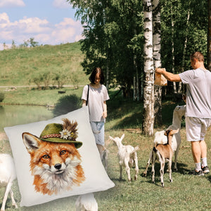 Fuchs mit alpenländischem Trachtenhut Kissen