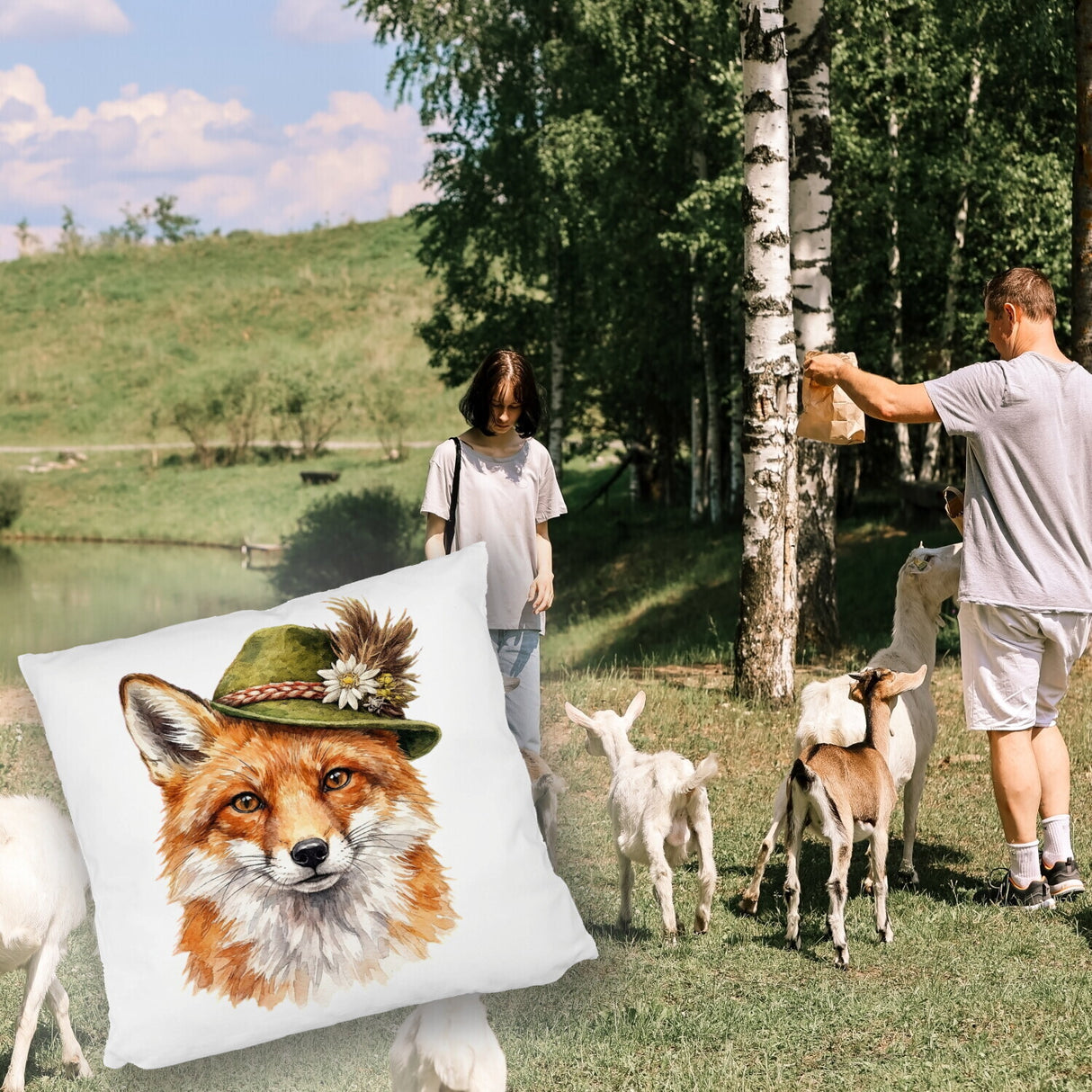 Fuchs mit alpenländischem Trachtenhut Kissen