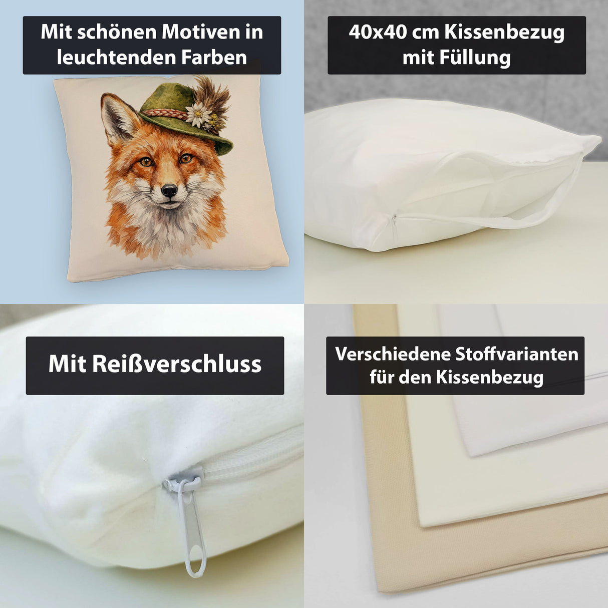 Fuchs mit alpenländischem Trachtenhut Kissen