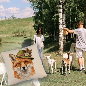 Fuchs mit alpenländischem Trachtenhut Kissen
