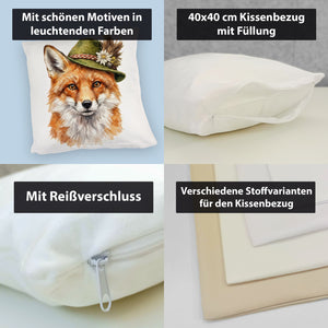 Fuchs mit alpenländischem Trachtenhut Kissen