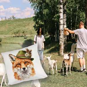Fuchs mit alpenländischem Trachtenhut Kissen