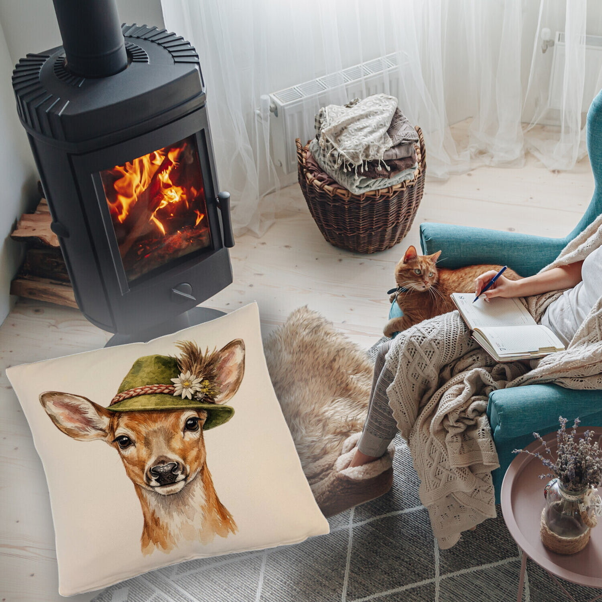 Reh mit alpenländischem Trachtenhut Kissen