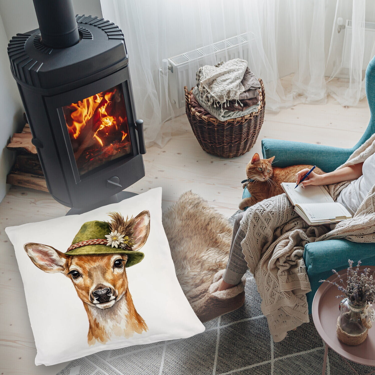 Reh mit alpenländischem Trachtenhut Kissen