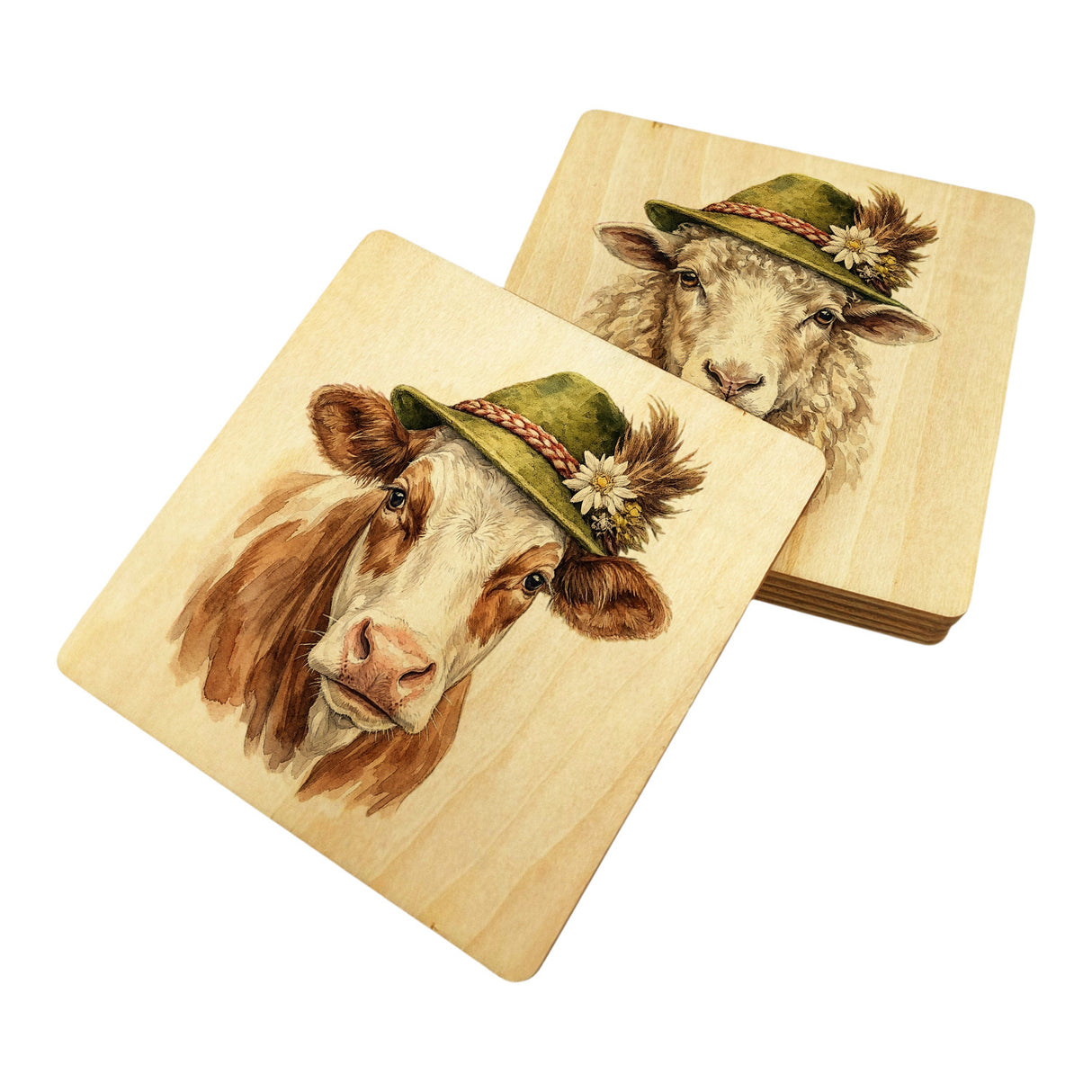 Zillertaler Alpentiere von Alm und Berg 6er Set Untersetzer aus Holz