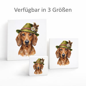 Trachtenhut Trend-Tiere Dackel Holzbild in 10x10 cm zum Stellen oder Aufhängen