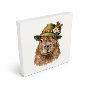 Trachtenhut Trend-Tiere Capybara Holzbild in 10x10 cm zum Stellen oder Aufhängen