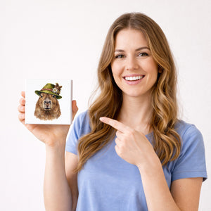 Trachtenhut Trend-Tiere Capybara Holzbild in 10x10 cm zum Stellen oder Aufhängen