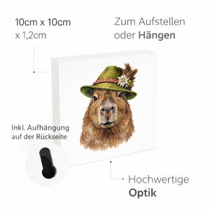 Trachtenhut Trend-Tiere Capybara Holzbild in 10x10 cm zum Stellen oder Aufhängen