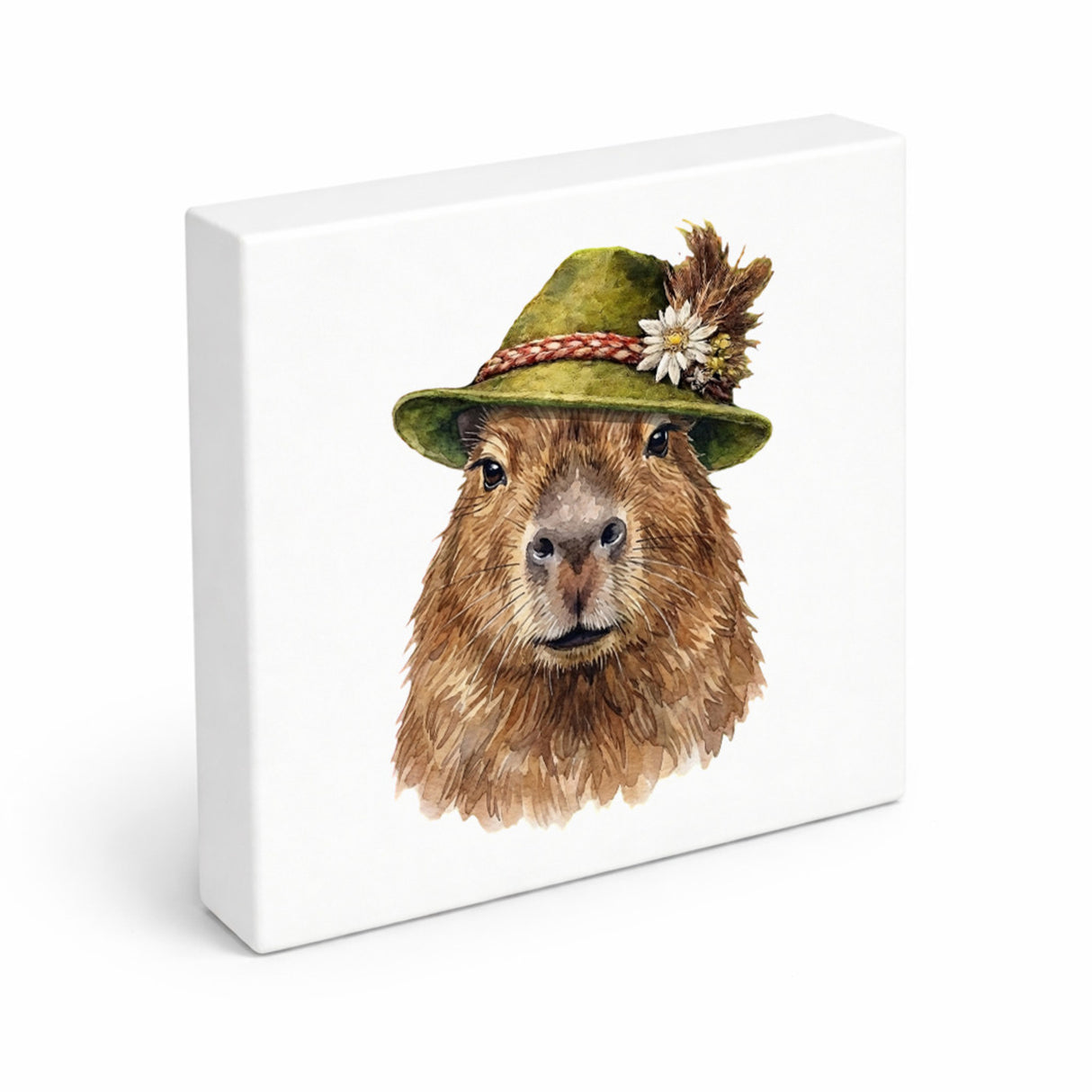 Trachtenhut Trend-Tiere Capybara Holzbild in 10x10 cm zum Stellen oder Aufhängen