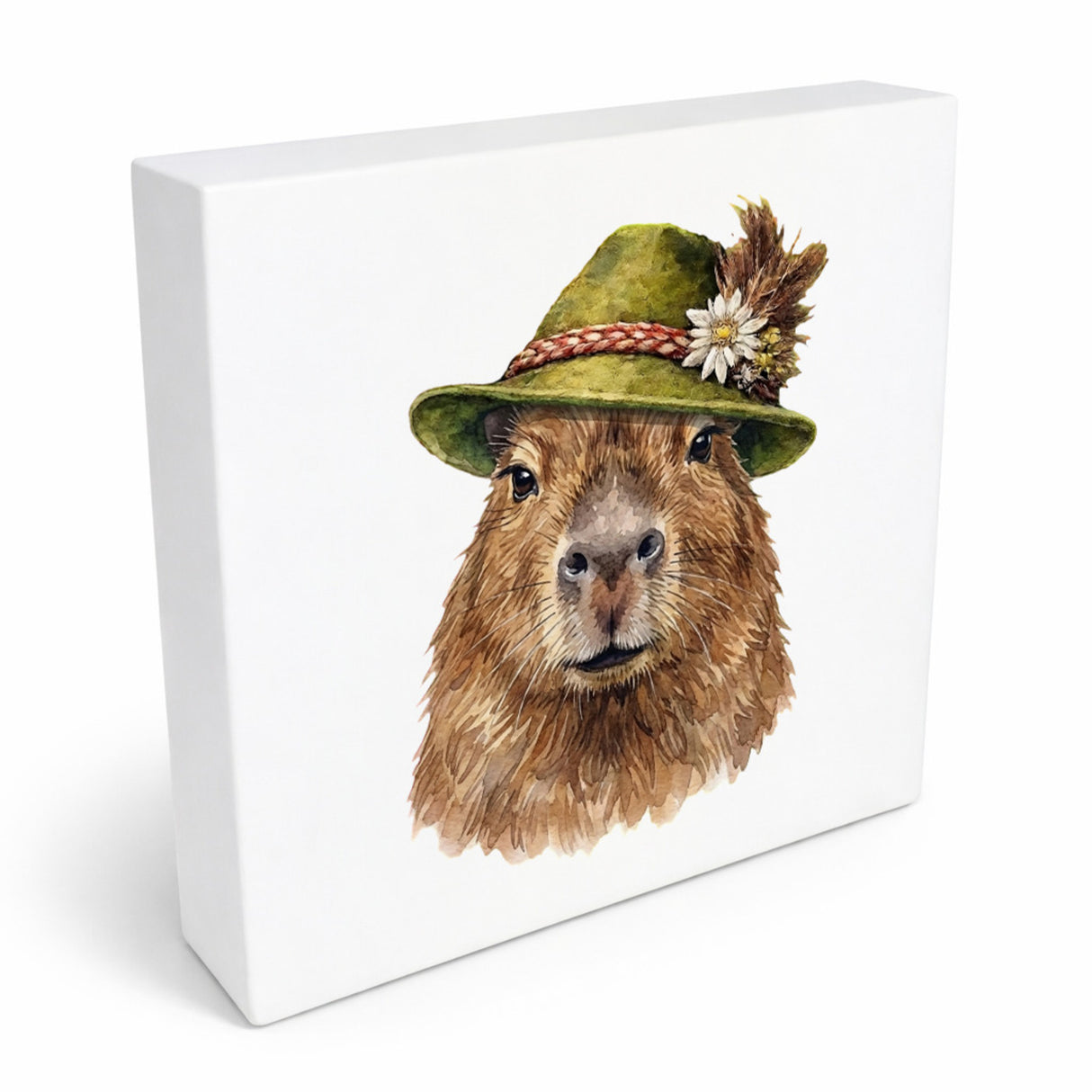 Trachtenhut Trend-Tiere Capybara Holzbild in 10x10 cm zum Stellen oder Aufhängen