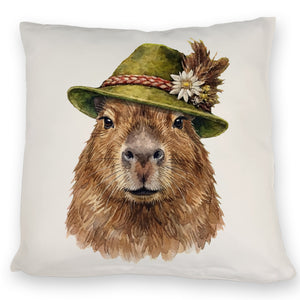 Capybara mit alpenländischem Trachtenhut Kissen