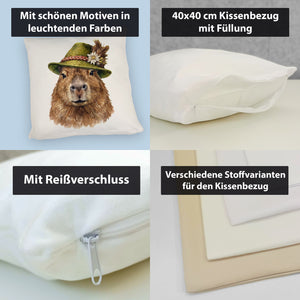 Capybara mit alpenländischem Trachtenhut Kissen