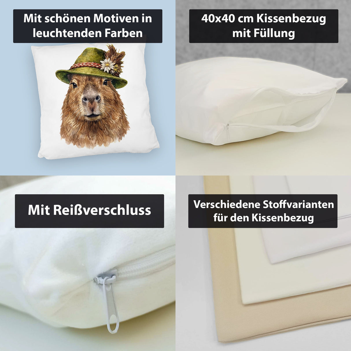 Capybara mit alpenländischem Trachtenhut Kissen
