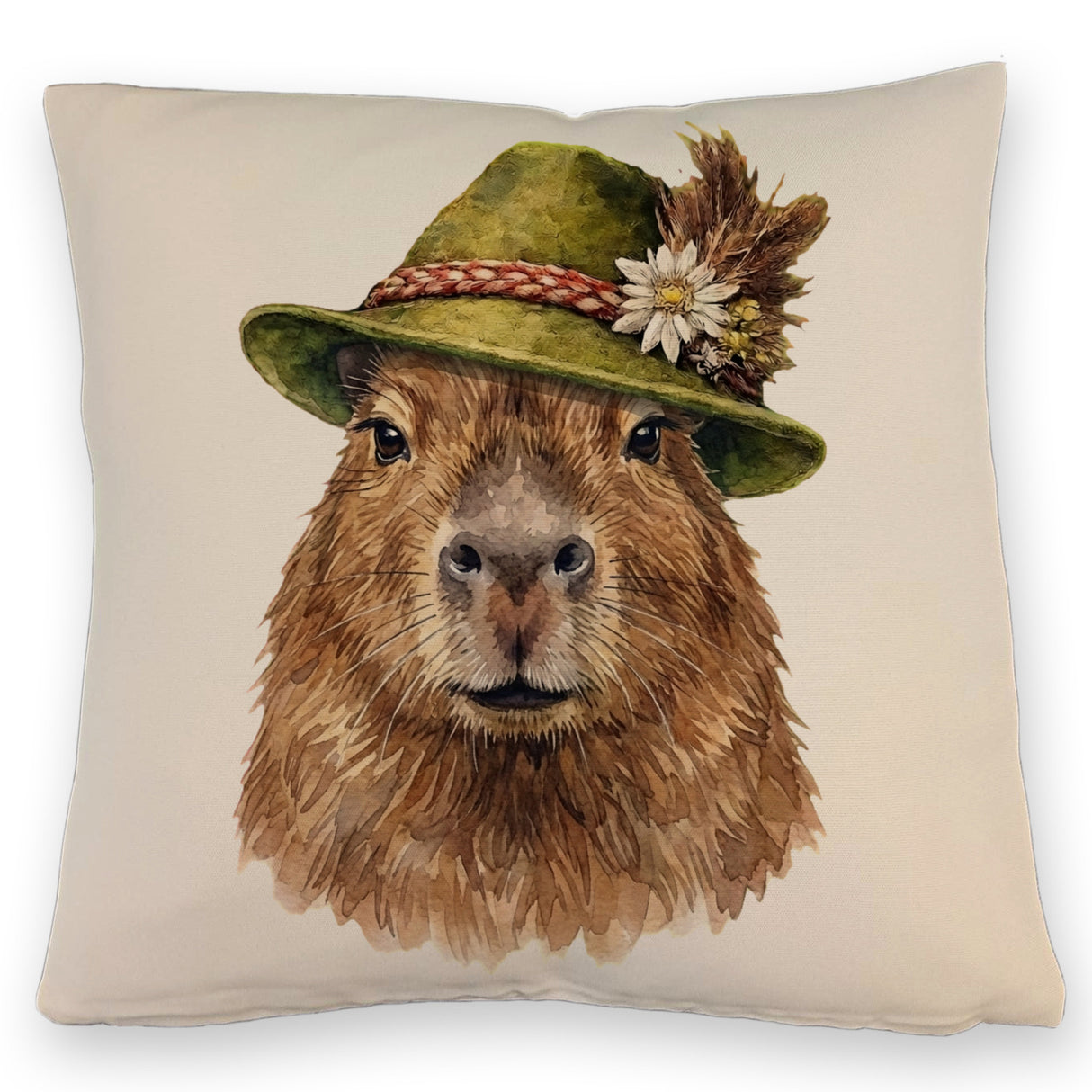 Capybara mit alpenländischem Trachtenhut Kissen