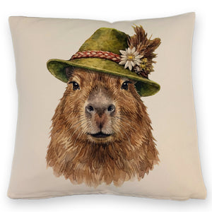 Capybara mit alpenländischem Trachtenhut Kissen
