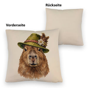 Capybara mit alpenländischem Trachtenhut Kissen