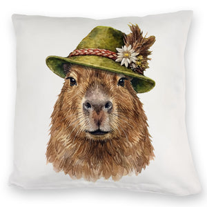 Capybara mit alpenländischem Trachtenhut Kissen