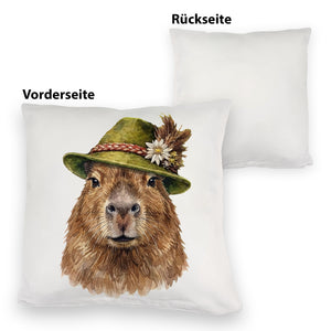 Capybara mit alpenländischem Trachtenhut Kissen