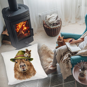 Capybara mit alpenländischem Trachtenhut Kissen