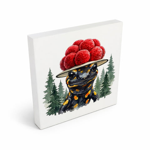Schwarzwald Bollenhut - Gewässer Tier Feuersalamander Holzbild in 10x10 cm zum Stellen oder Aufhängen