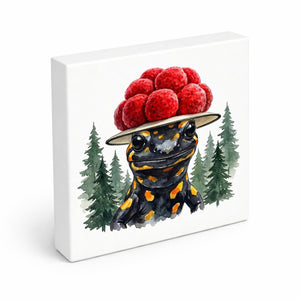 Schwarzwald Bollenhut - Gewässer Tier Feuersalamander Holzbild in 10x10 cm zum Stellen oder Aufhängen