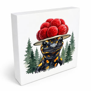 Schwarzwald Bollenhut - Gewässer Tier Feuersalamander Holzbild in 10x10 cm zum Stellen oder Aufhängen