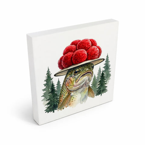 Schwarzwald Bollenhut - Gewässer Tier Forelle Holzbild in 10x10 cm zum Stellen oder Aufhängen